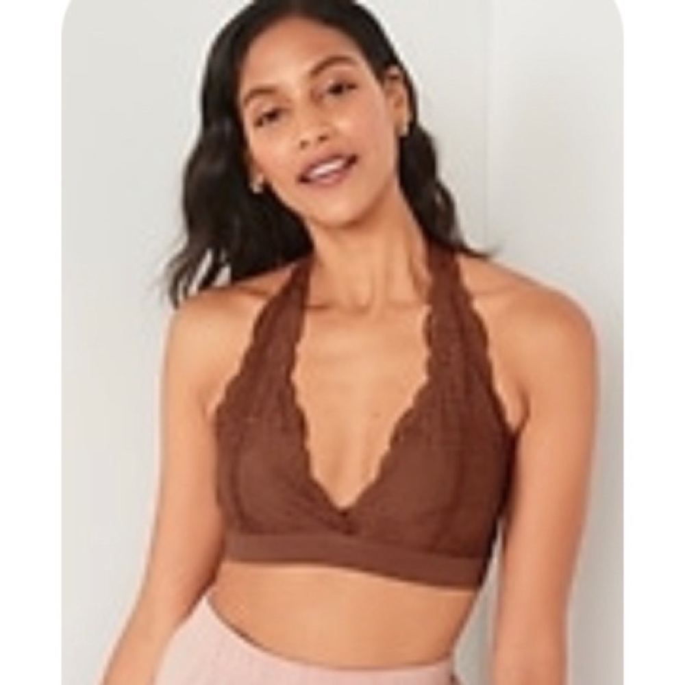 Brown lace halter bralette
